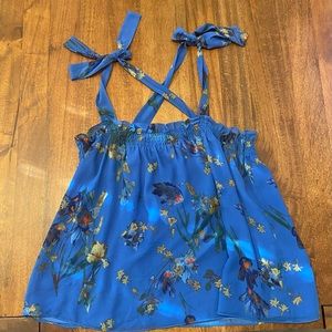 CeCe Blue Floral Shoulder-Tie Top - XXL